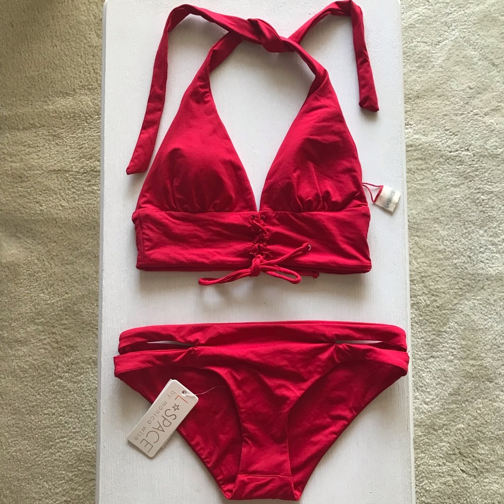l*space Red Halter Bikini Set